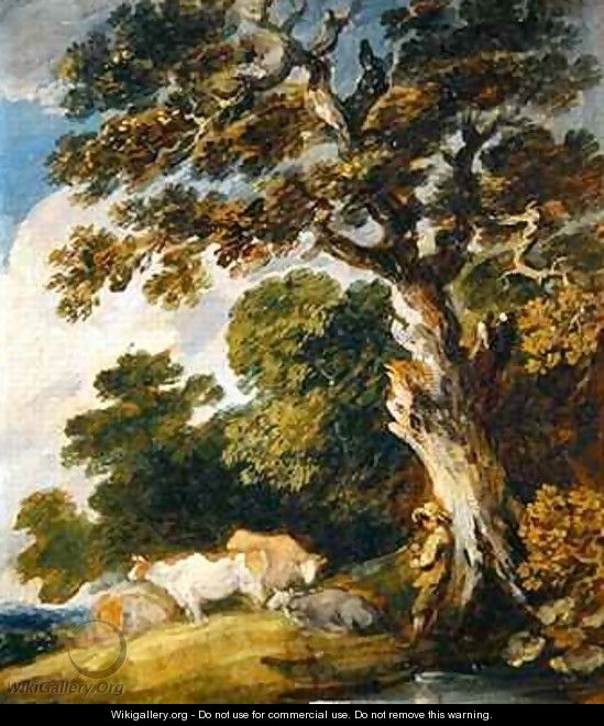 A wooded landscape with cattle and herdsmen - Dupont Gainsborough