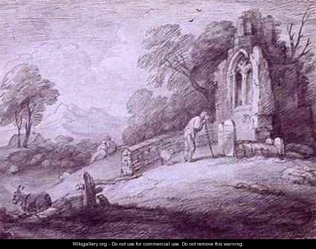Churchyard with Figure Contemplating Tombstone - Thomas Gainsborough