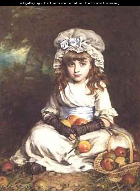 A Little Girl in a Mob Cap with a Basket of Apples - William Hippon Gadsby