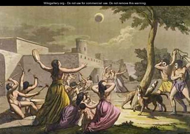Terror of the Peruvians during an eclipse of the moon from Le Costume Ancien et Moderne - Gallo Gallina