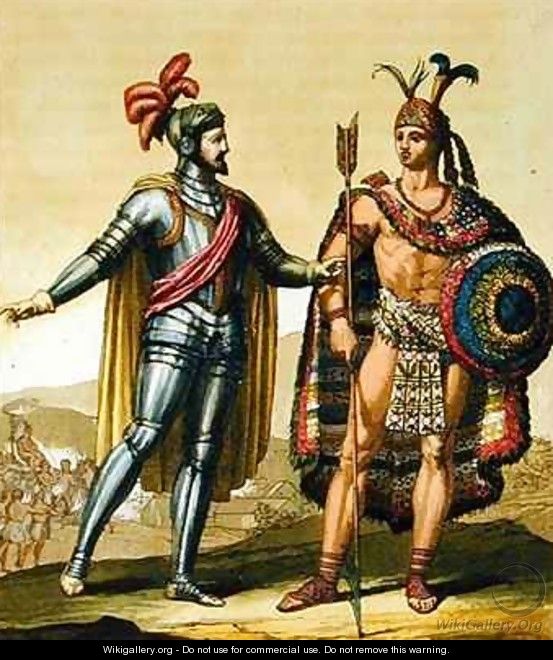 The Encounter between Hernando Cortes 1485-1547 and Montezuma II 1466-1520 - Gallo Gallina