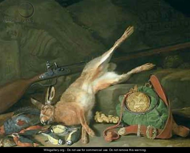 Still Life of a Hare with Hunting Equipment - Hieronymus Galle I