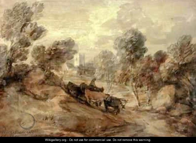 A Herdsman with Cattle on the Outskirts of a Village - Thomas Gainsborough