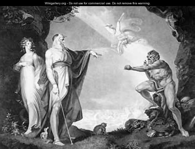 Prospero Miranda Caliban and Ariel plate four from The Boydell Shakespeare Gallery - Johann Henry Fuseli