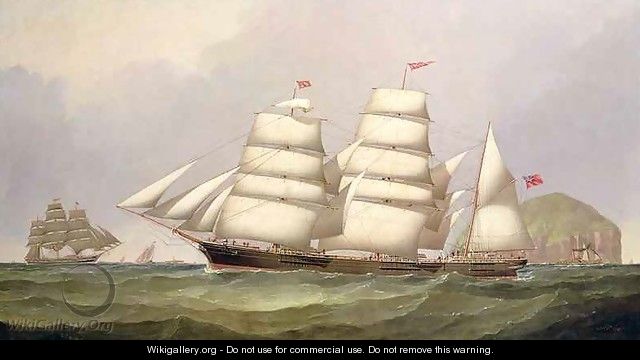 The barque Undaunted off Ailsa Craig with merchant ships beyond - C.H. Fyfe