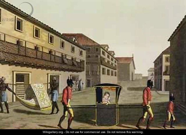 Liveried slaves carrying a sedan chair Brazil from Le Costume Ancien et Moderne - Paolo Fumagalli