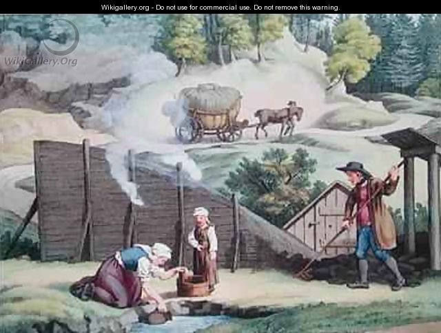 Making charcoal in Austria - (after) Gauermann, Jakob