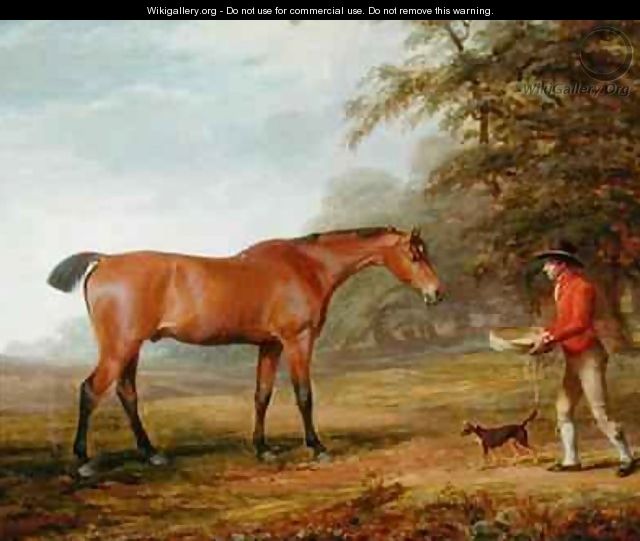 A Bay Horse Approached by a Stable lad with Food and a Halter - George Garrard
