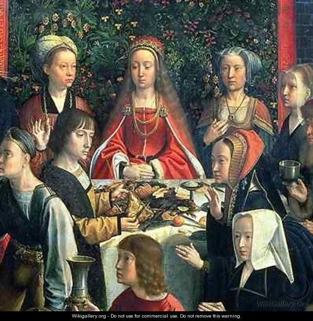 The Marriage at Cana detail of the bride and surrounding guests - Gerard David