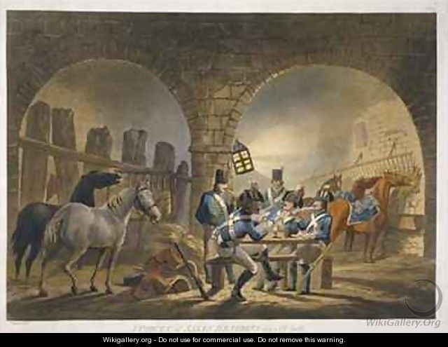 A Piquet of Saxon Dragoons in an Old Castle - (after) Gessner, Conrad