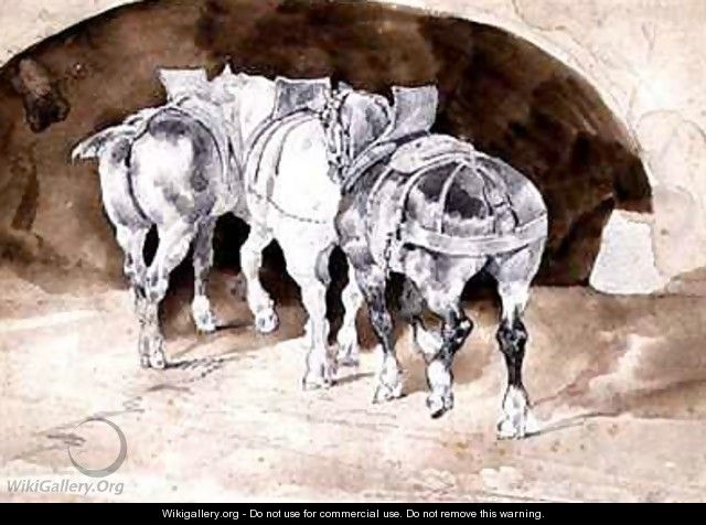 Three heavy horses in harness - Theodore Gericault
