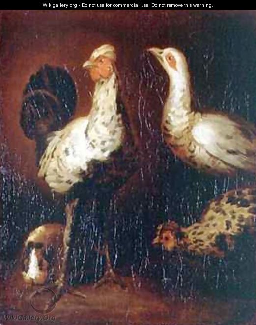 A cock two hens and a guinea pig - Theodore Gericault