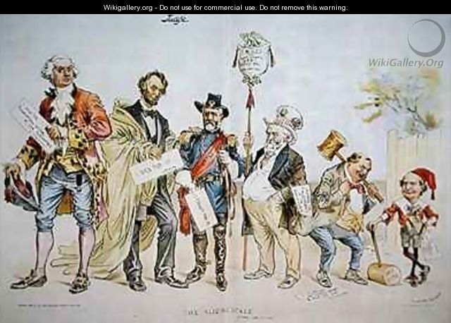 Cartoon depicting The Sliding Scale in political status in the USA featured in Judge - Victor Gillam