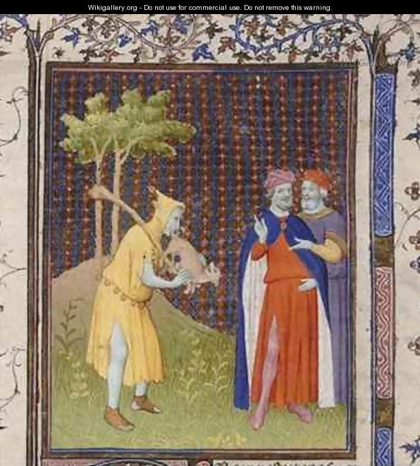 Fool with a small animal from the Bible Historiale - Petrus Gilberti