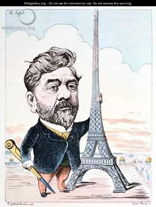 Gustave Eiffel 1832-1923 with his best known construction the Eiffel Tower - Charles Gilbert-Martin