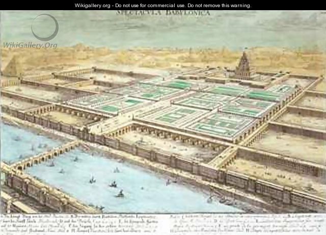 View of Ancient Babylon showing the Hanging Gardens and the Temple of Jupiter Belus 2 - (after) Fischer von Erlach, Johann Bernhard