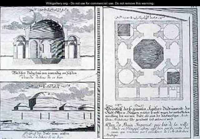 Plan Elevation and Cross Section of the Imperial Baths Budapest Hungary - (after) Fischer von Erlach, Johann Bernhard