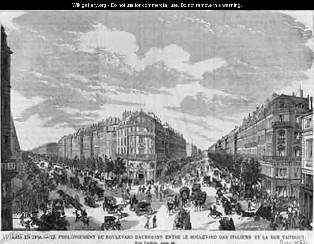 Paris in 1878 Boulevard Haussmann extended between Boulevard des Italiens and rue Taitbout - (after) Fichot, Michel Charles