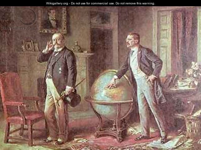 President Theodore Roosevelt of the United States of America and the German Kaiser Wilhelm II in the dispute over the German Blockade of Venezuela - Jean-Leon Gerome Ferris