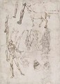Sheet of studies with men and horses seated man striking an anvil two heads of saints - Francesco di Simone da Fiesole Ferrucci