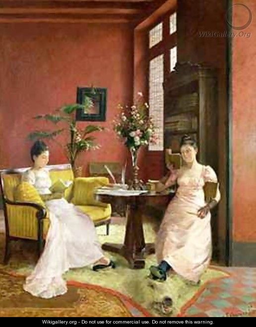 Two Women Reading in an Interior - Jean Georges Ferry