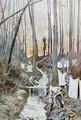 French soldiers wash themselves and do their laundry in a stream in the woods of Roucy - Francois Flameng