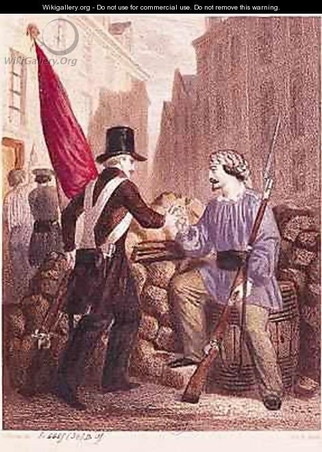 A Worker Sharing his Bread with a Student Carrying a Red Flag - (after) Fischer, Georges Alexandre