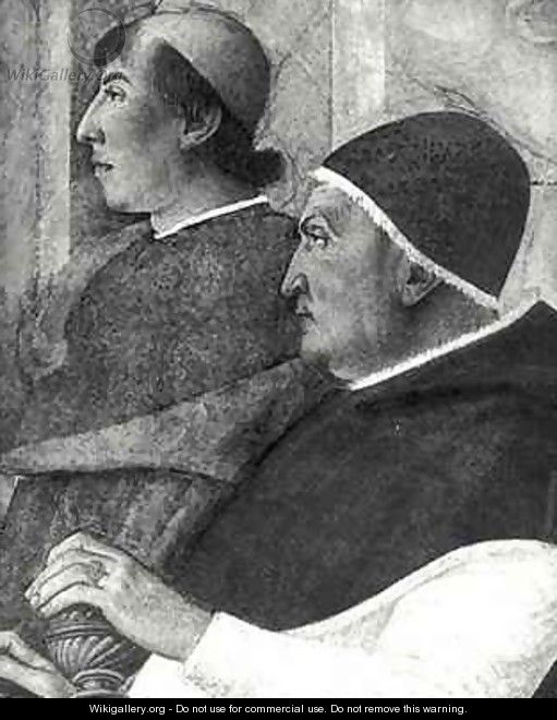 Pope Sixtus IV 1414-84 Francesco della Rovere with a Cardinal behind him Installs Bartolommeo Platina as Director of the Vatican Library - Melozzo da Forli