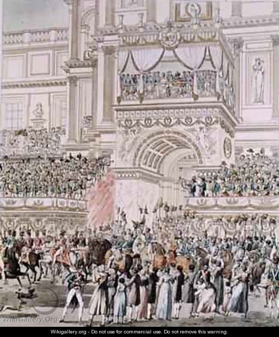 The Emperor and the Empress Receiving the Homage of the French Troops from the Balcony of the Tuileries on the Occasion of their Marriage - (after) Fontaine, Pierre Francois Leonard