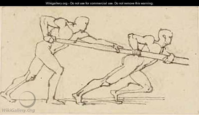 Two Male Figures pushing a Pole to the Right - John Flaxman
