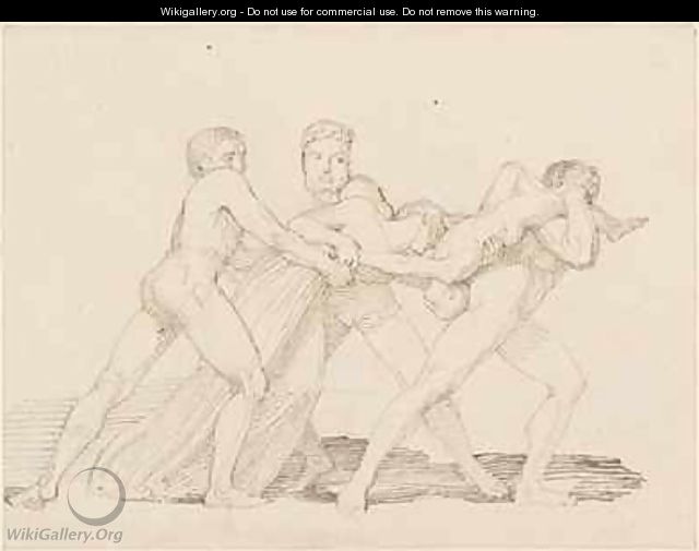 Three men attempting to tear a child from a woman - John Flaxman