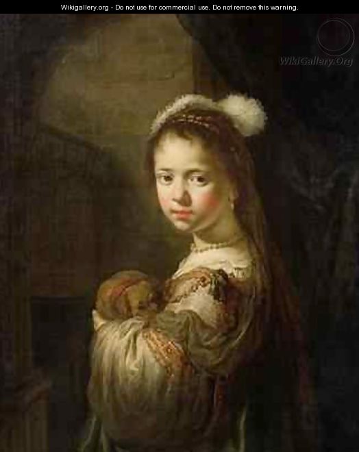 A Little Girl with a Puppy in her Arms - Govert Teunisz. Flinck
