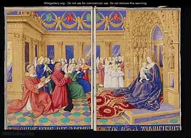 Etienne Chevalier and his Patron St Stephen Paying Homage to the Virgin and Child - Jean Fouquet
