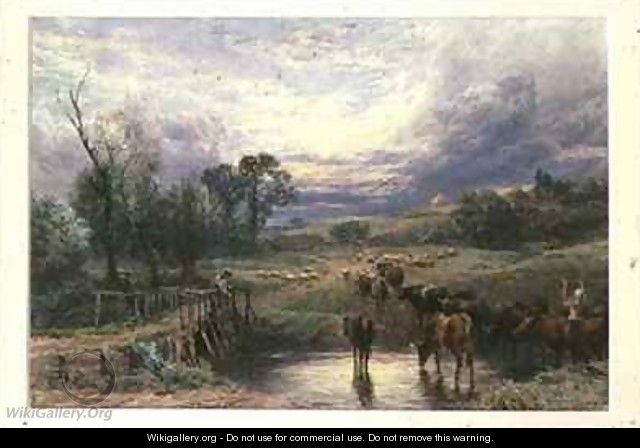 Landscape with Cattle and Bridge - Myles Birket Foster