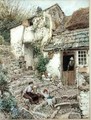 Young Girls At Rest On Cobbled Steps - Myles Birket Foster