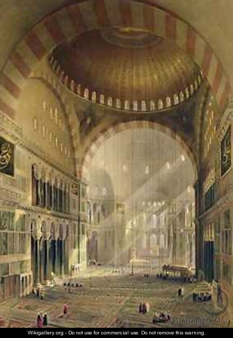 Haghia Sophia plate 24 interior of the central dome with lowered chandeliers - (after) Fossati, Gaspard