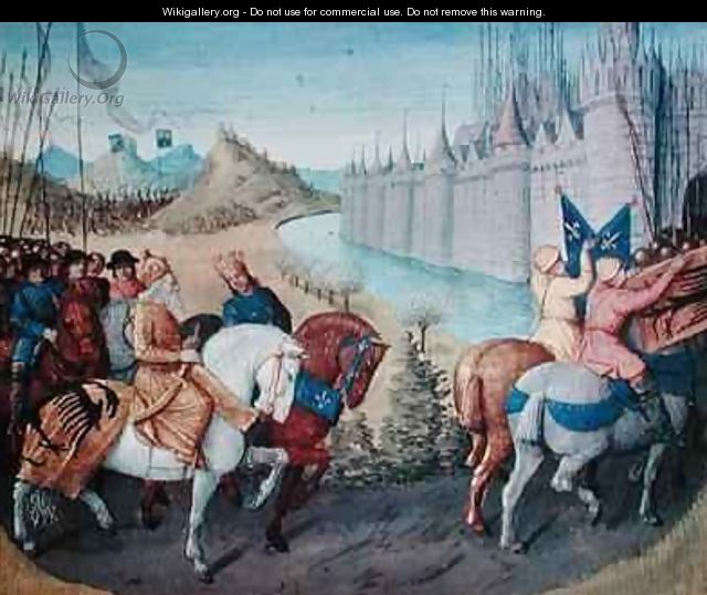 Entry of Louis VII c 1120-80 King of France and Conrad III 1093-1152 King of Germany into Constantinople during the Crusades - Jean Fouquet