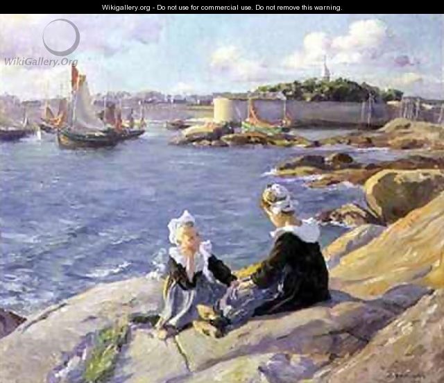 Breton Girls by the Harbour Concarneau - Alfred-Victor Fournier
