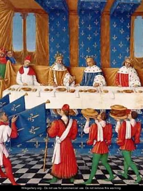 Banquet given by Charles V 1338-80 in honour of his uncle Emperor Charles IV 1316-78 in 1378 - Jean Fouquet