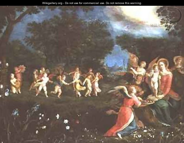 Madonna and Child in Landscape Feted by Dancing Cherubs - Frans the younger Francken