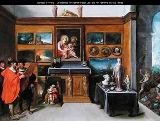 An Interior with a collection of Paintings - Frans the younger Francken