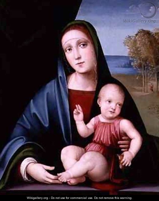 Madonna and Child Sitting on a Parapet with a Goldfinch - Francesco Francia