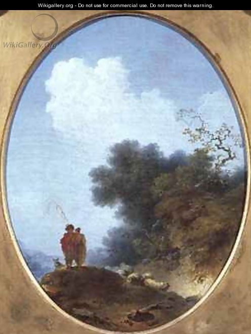A Shepherd Playing the Flute Whilst a Peasant Girl Listens - Jean-Honore Fragonard
