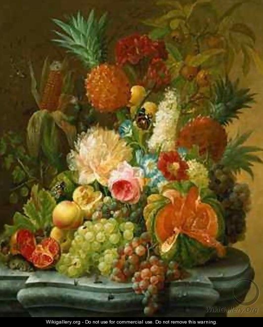 Still Life with a Melon and Grapes - Johannes Hendrick Fredriks