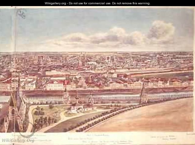 Panorama of Moscow depicting the Kremlin Walls and the Moskva River - Gadolle