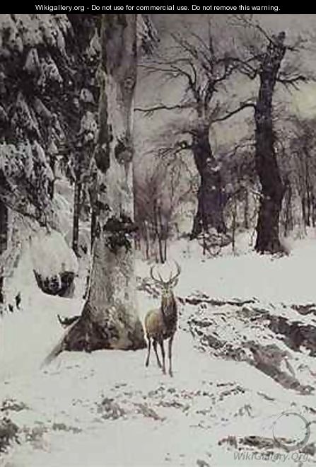 A Stag in a Snowy Wood - Ludwig Fromme