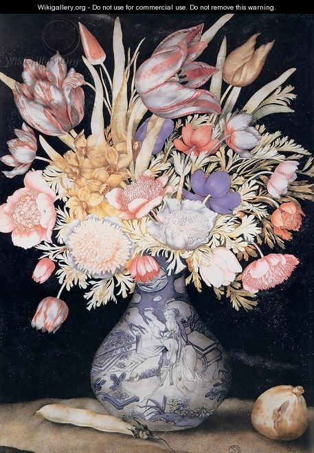 Chinese Vase with Flowers, a Fig, and a Bean - Giovanna Garzoni
