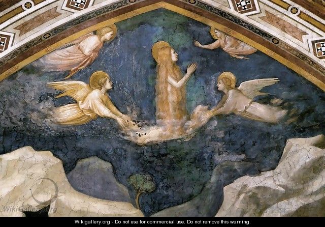 Scenes from the Life of Mary Magdalene Mary Magdalene Speaking to the Angels - Giotto Di Bondone