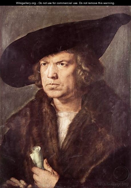 Portrait of a Man with Baret and Scroll 2 - Albrecht Durer