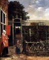 Woman with a Child Blowing Bubbles in a Garden - Hendrick Van Der Burch